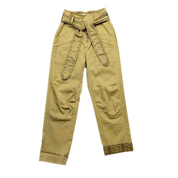 Anthropologie Pants Womens 0 Moss Green Waist Tie Rowan Aviator Cargo Trousers - Picture 1 of 16